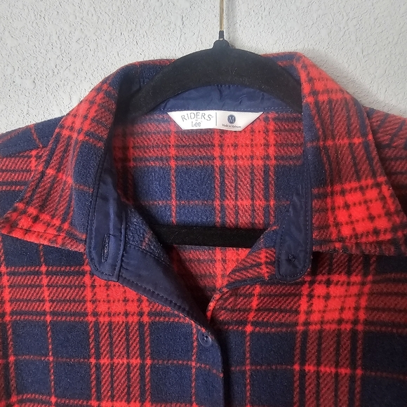 Riders by Lee Womens Medium Plaid Fleece Shirt Button Up Red Blue Western - Picture 4 of 8